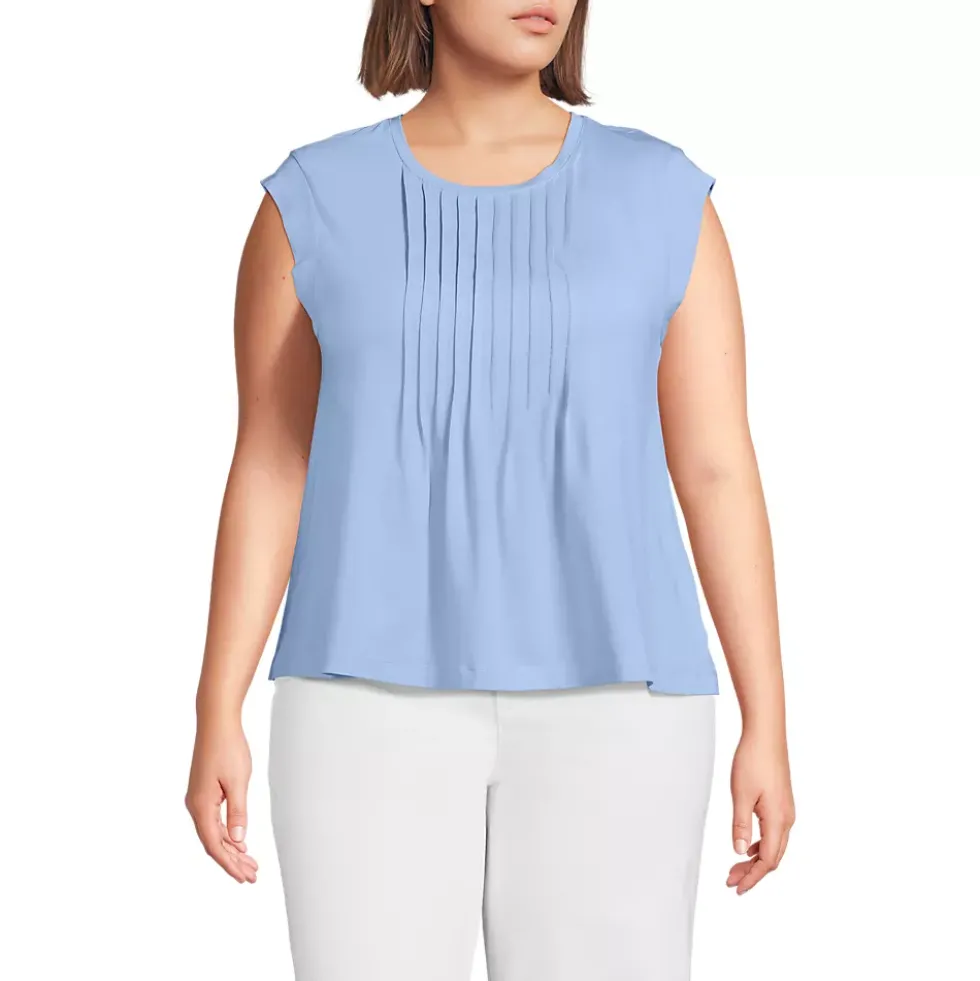 Women's Cap Sleeve Lightweight Jersey Pintuck Swing Top
