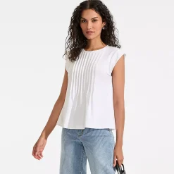 Women's Cap Sleeve Lightweight Jersey Pintuck Swing Top