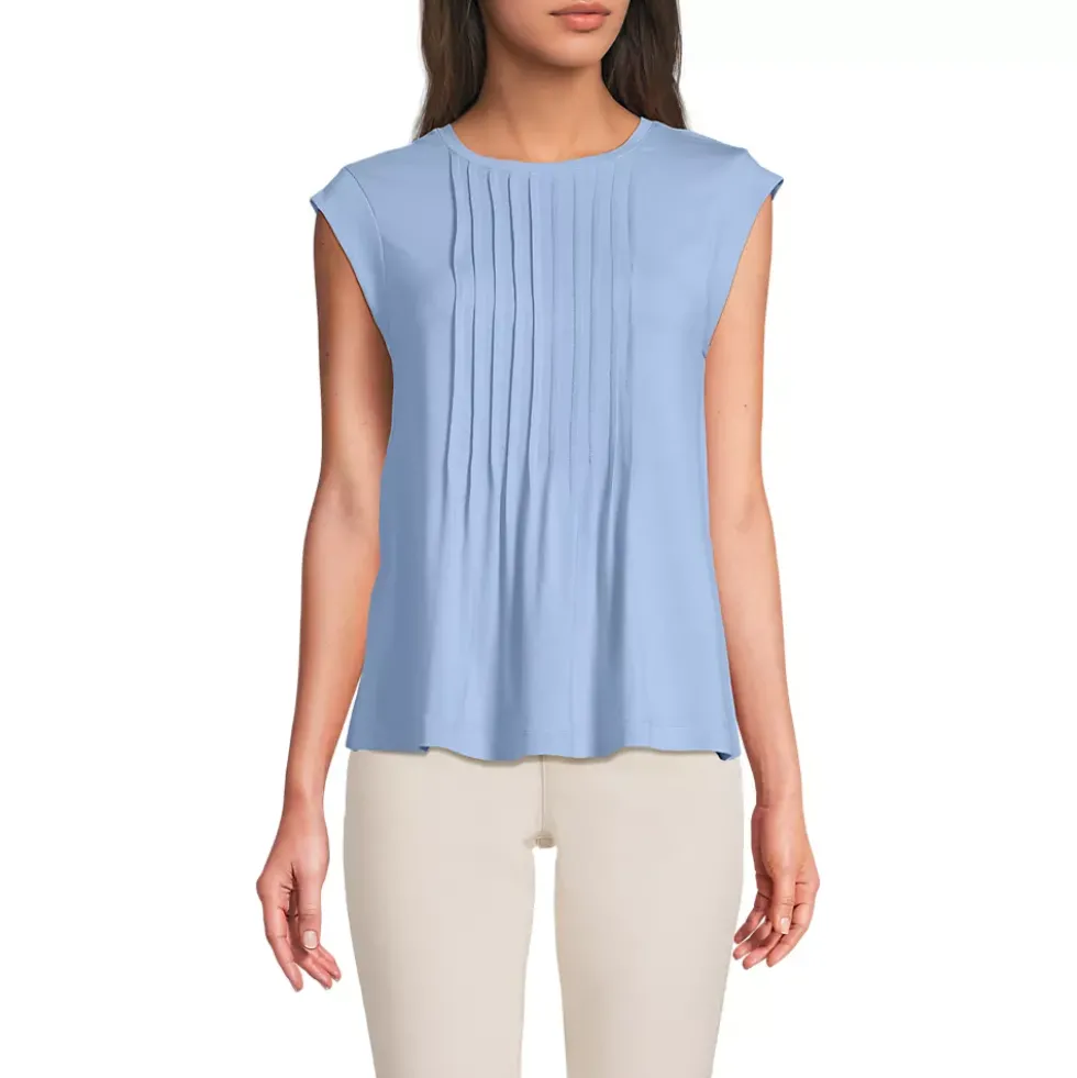 Women's Cap Sleeve Lightweight Jersey Pintuck Swing Top