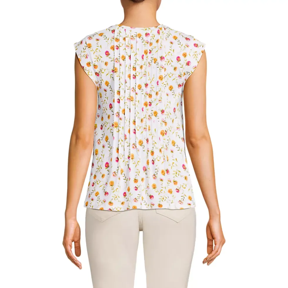 Women's Cap Sleeve Lightweight Jersey Pintuck Swing Top