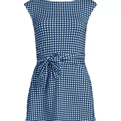 Women's Cap Sleeve Tie Belt Mini Swim Dress