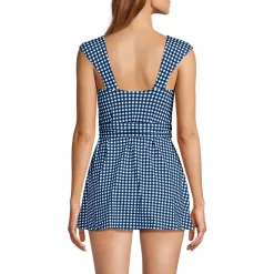 Women's Cap Sleeve Tie Belt Mini Swim Dress