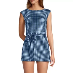Women's Cap Sleeve Tie Belt Mini Swim Dress