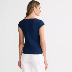 Women's Cap Sleeve Tugless Double Layer Sweetheart Knit Top