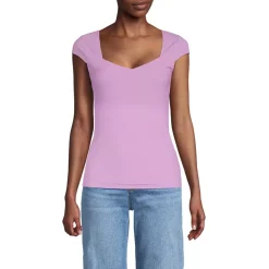 Women's Cap Sleeve Tugless Double Layer Sweetheart Knit Top