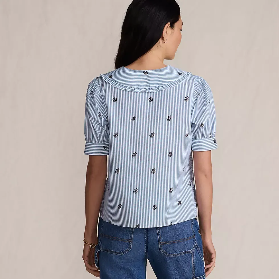 Women's Carefree Cotton Puff Sleeve Statement Collar Shirt