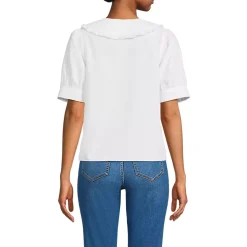Women's Carefree Cotton Puff Sleeve Statement Collar Shirt