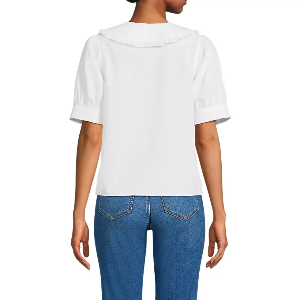 Women's Carefree Cotton Puff Sleeve Statement Collar Shirt