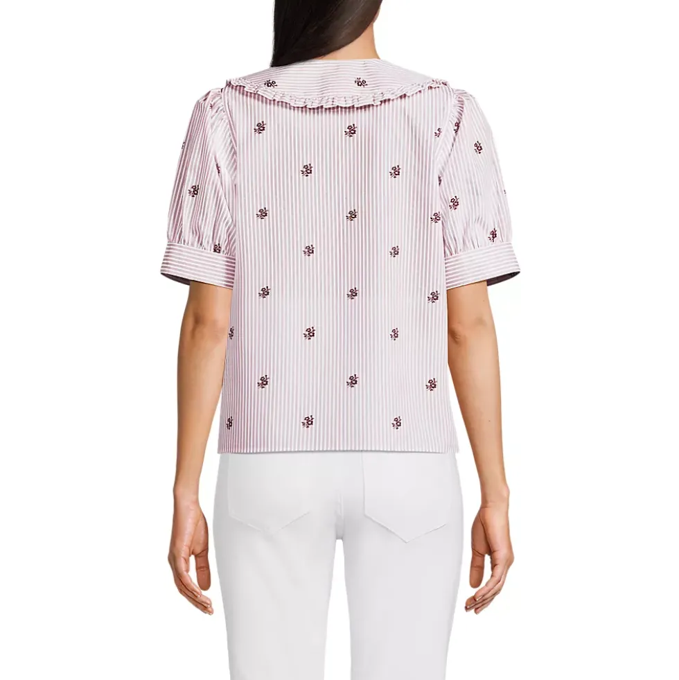 Women's Carefree Cotton Puff Sleeve Statement Collar Shirt