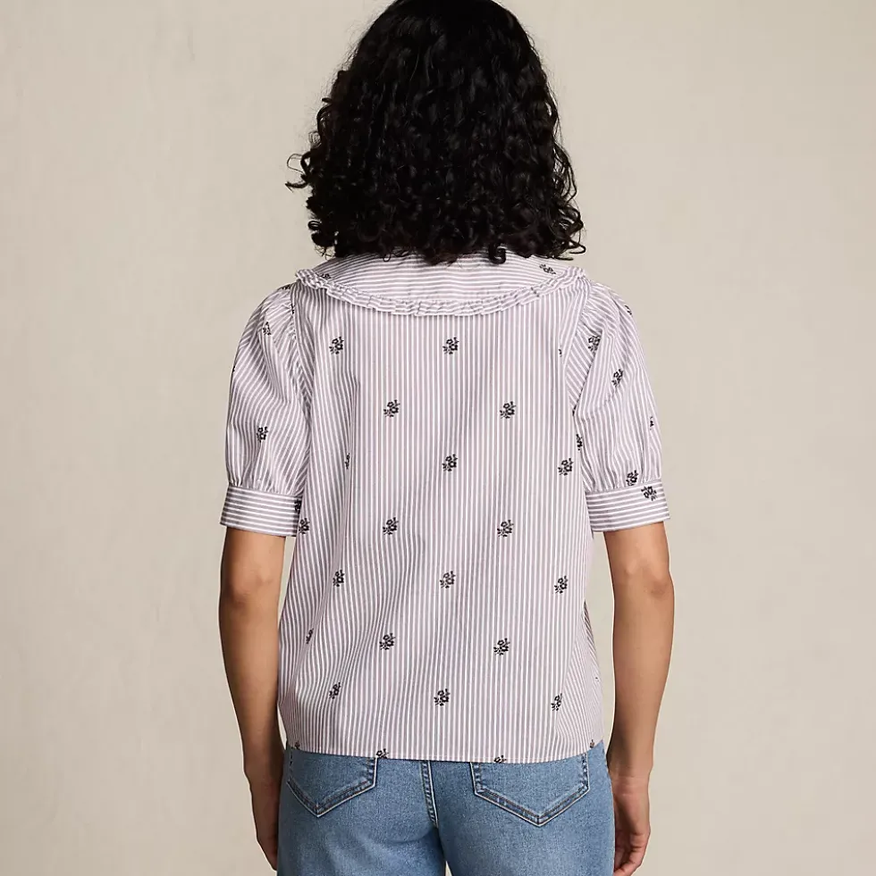 Women's Carefree Cotton Puff Sleeve Statement Collar Shirt