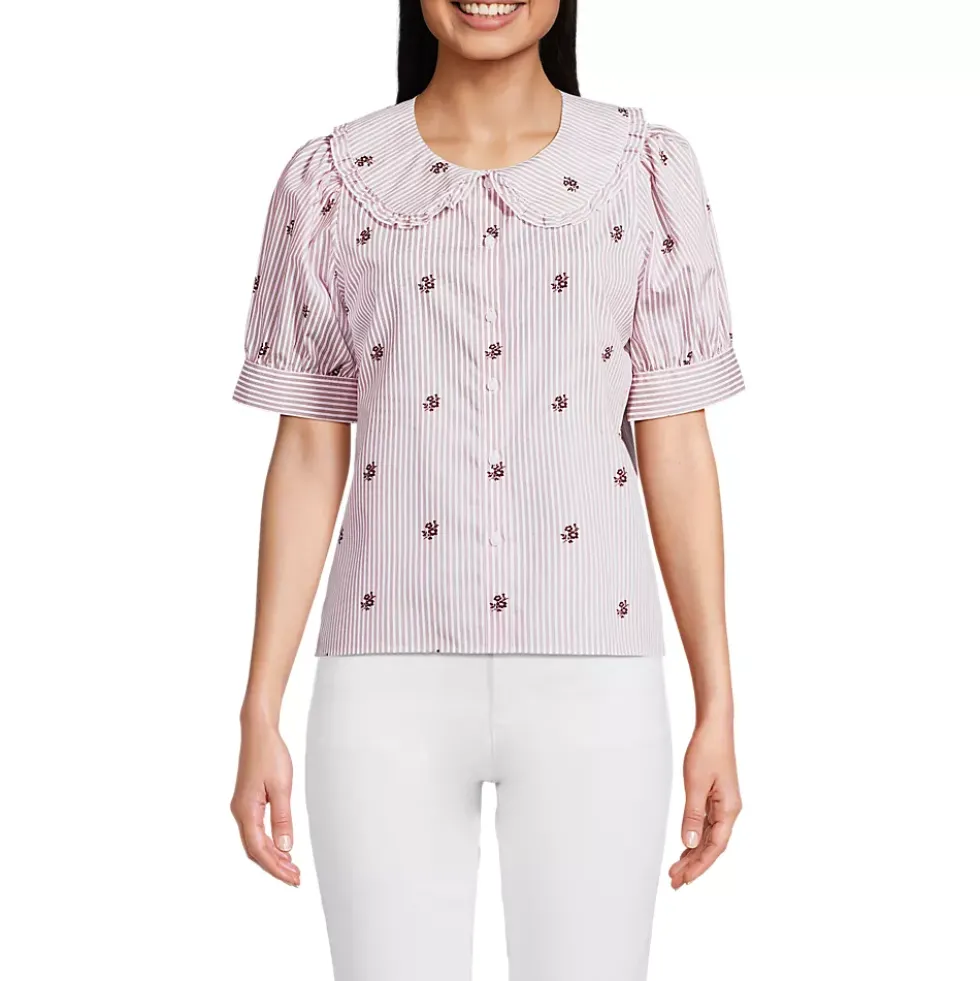 Women's Carefree Cotton Puff Sleeve Statement Collar Shirt