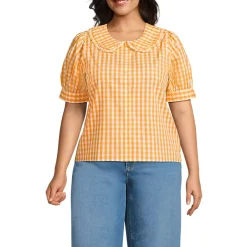 Women's Carefree Cotton Puff Sleeve Statement Collar Shirt