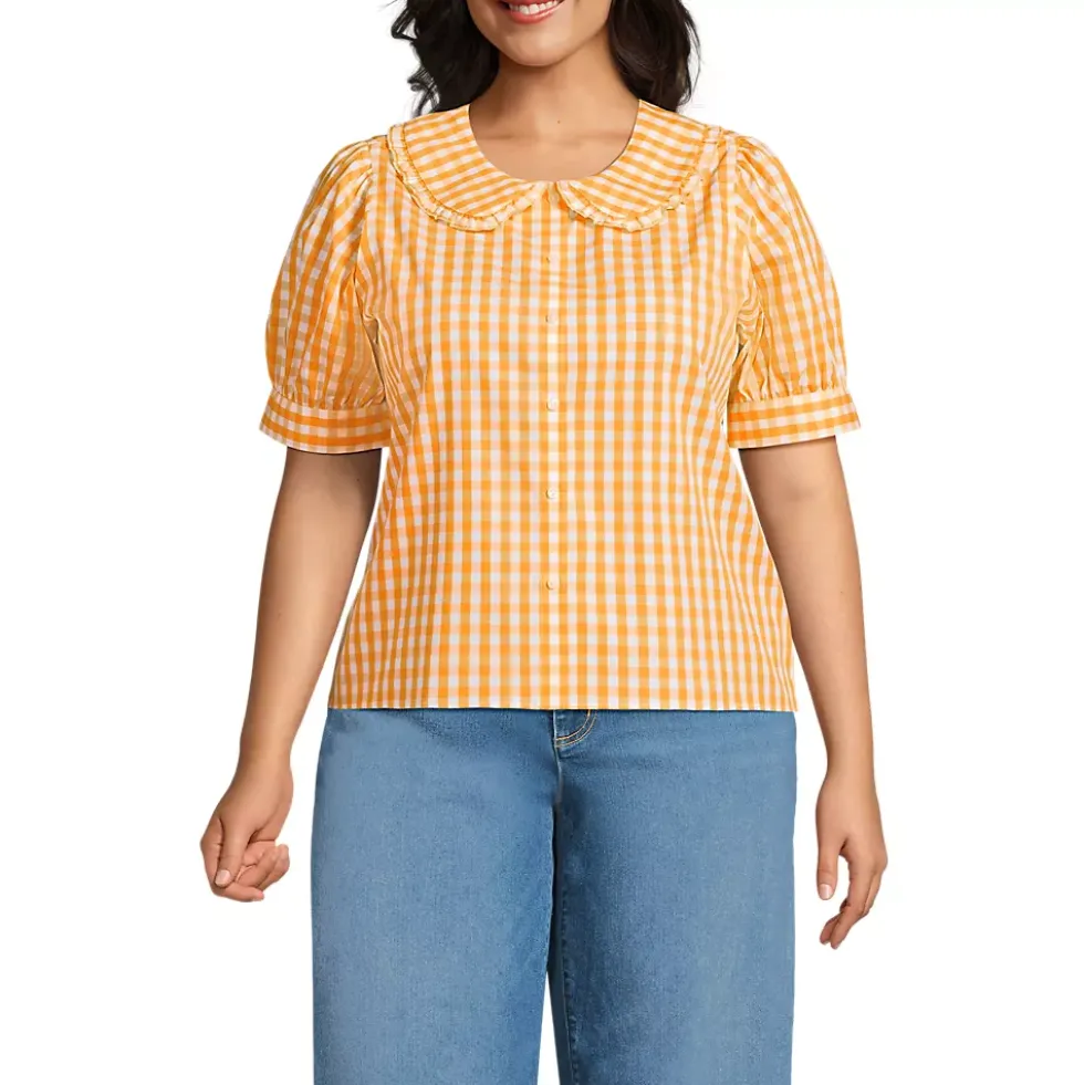 Women's Carefree Cotton Puff Sleeve Statement Collar Shirt