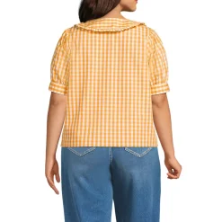 Women's Carefree Cotton Puff Sleeve Statement Collar Shirt