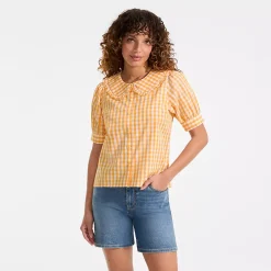 Women's Carefree Cotton Puff Sleeve Statement Collar Shirt
