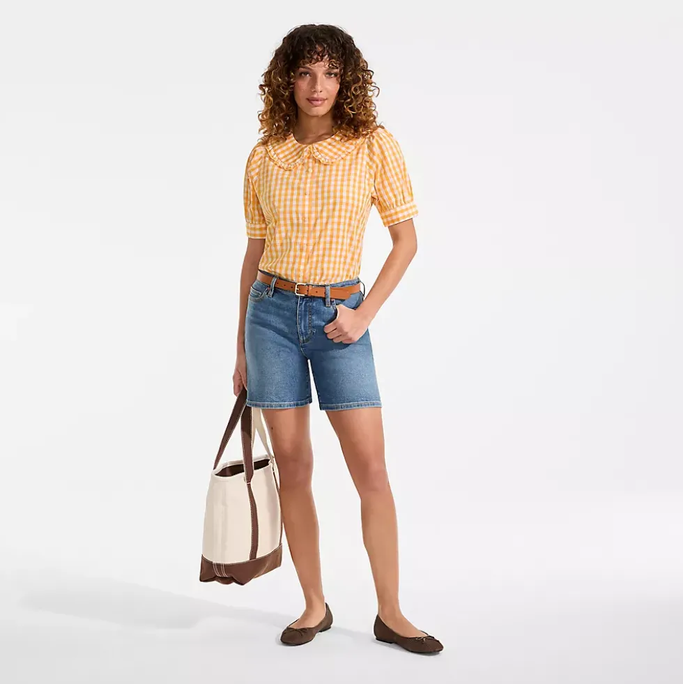 Women's Carefree Cotton Puff Sleeve Statement Collar Shirt