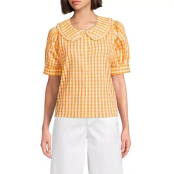 Women's Carefree Cotton Puff Sleeve Statement Collar Shirt