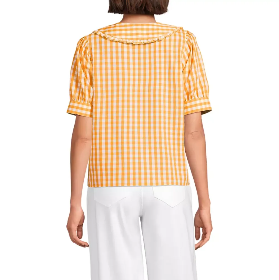 Women's Carefree Cotton Puff Sleeve Statement Collar Shirt