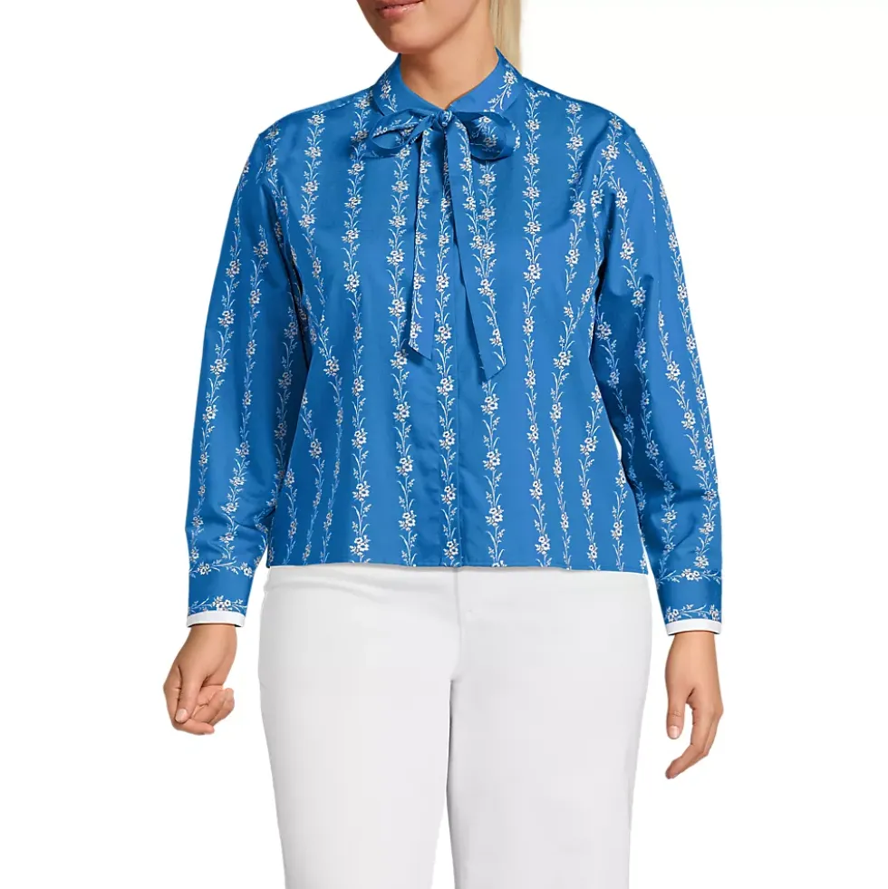 Women's Carefree Cotton Shirt with Removable Bow