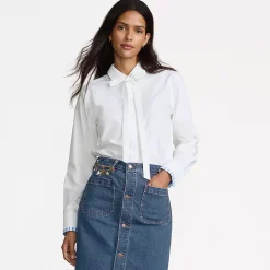 Women's Carefree Cotton Shirt with Removable Bow