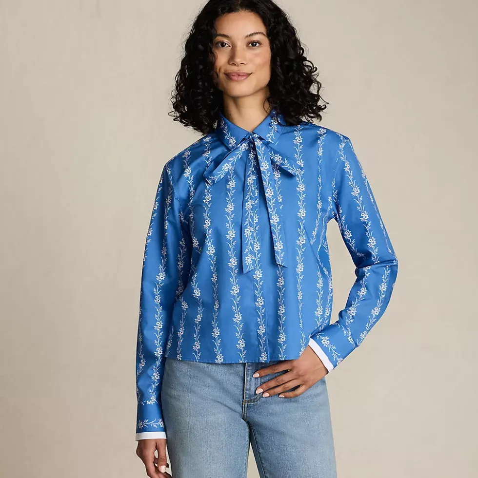 Women's Carefree Cotton Shirt with Removable Bow