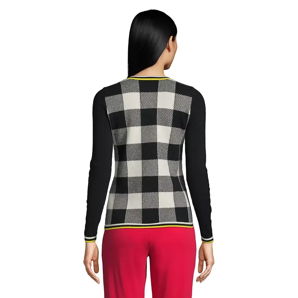 Women's Cashmere Crew Neck Sweater Tee - Jacquard