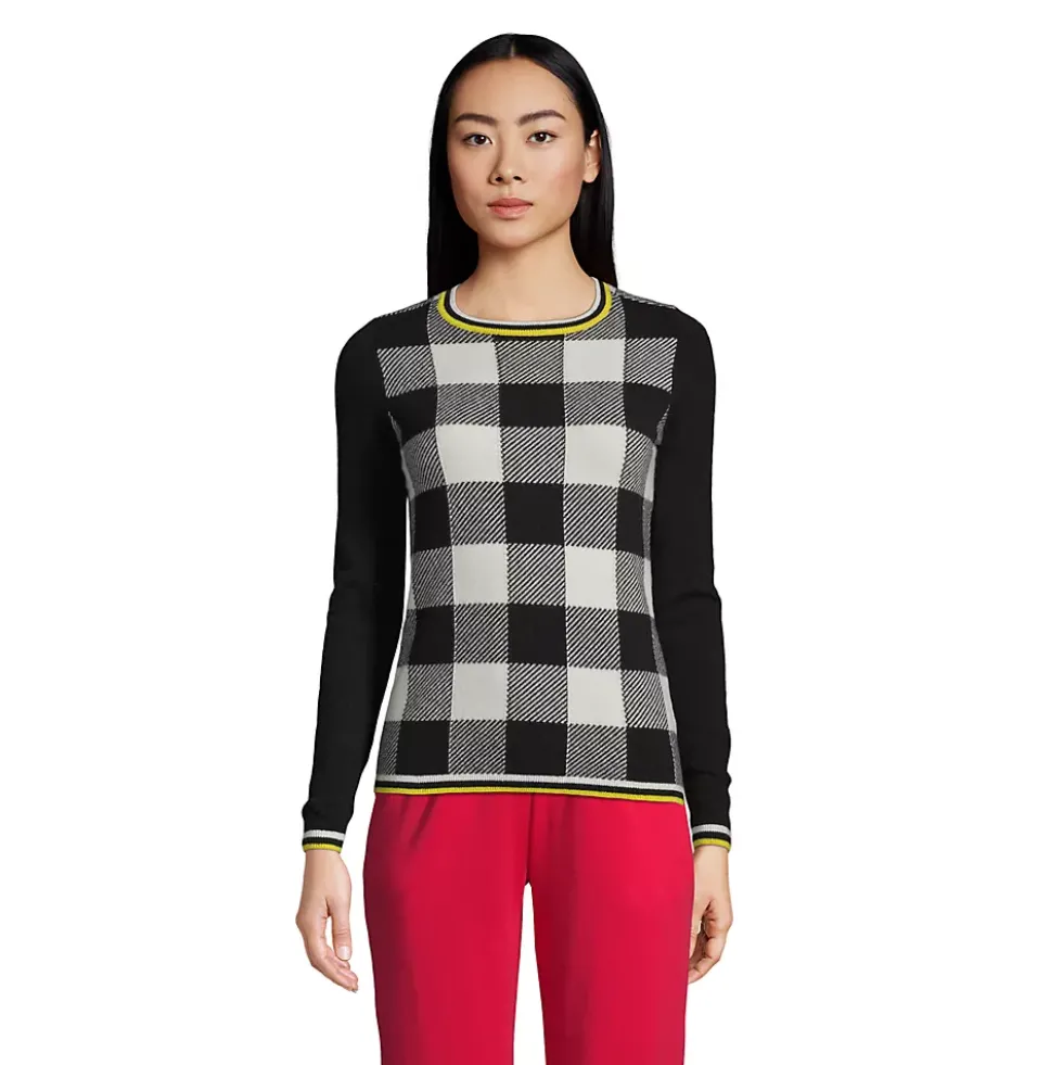 Women's Cashmere Crew Neck Sweater Tee - Jacquard