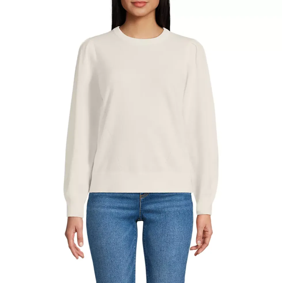 Women's Cashmere Puff Sleeve Crew Neck Sweater