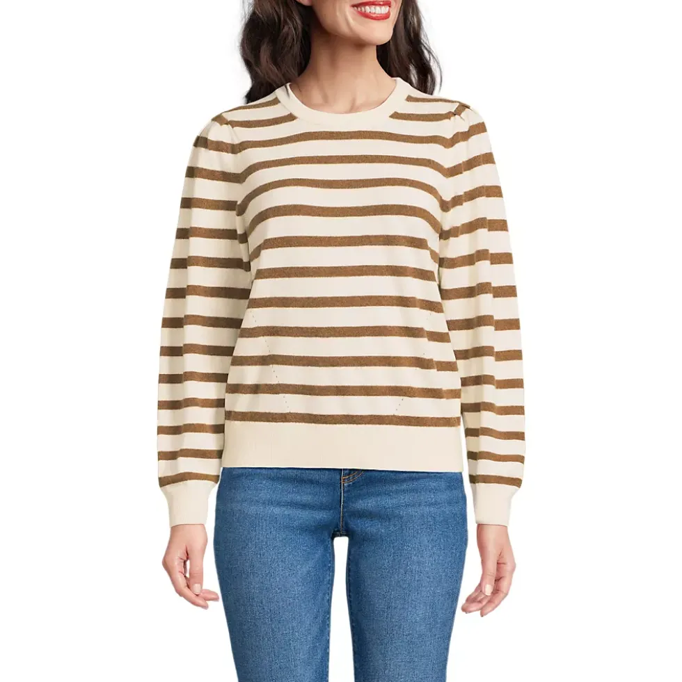 Women's Cashmere Puff Sleeve Crew Neck Sweater