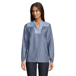 Women's Chambray Mix Peasant Top
