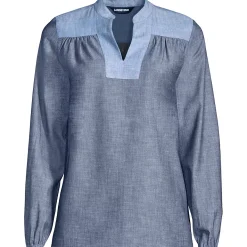 Women's Chambray Mix Peasant Top