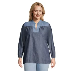 Women's Chambray Mix Peasant Top