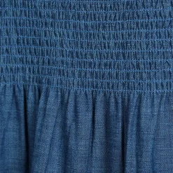 Women's Chambray Smocked Dress with Ruffle Straps