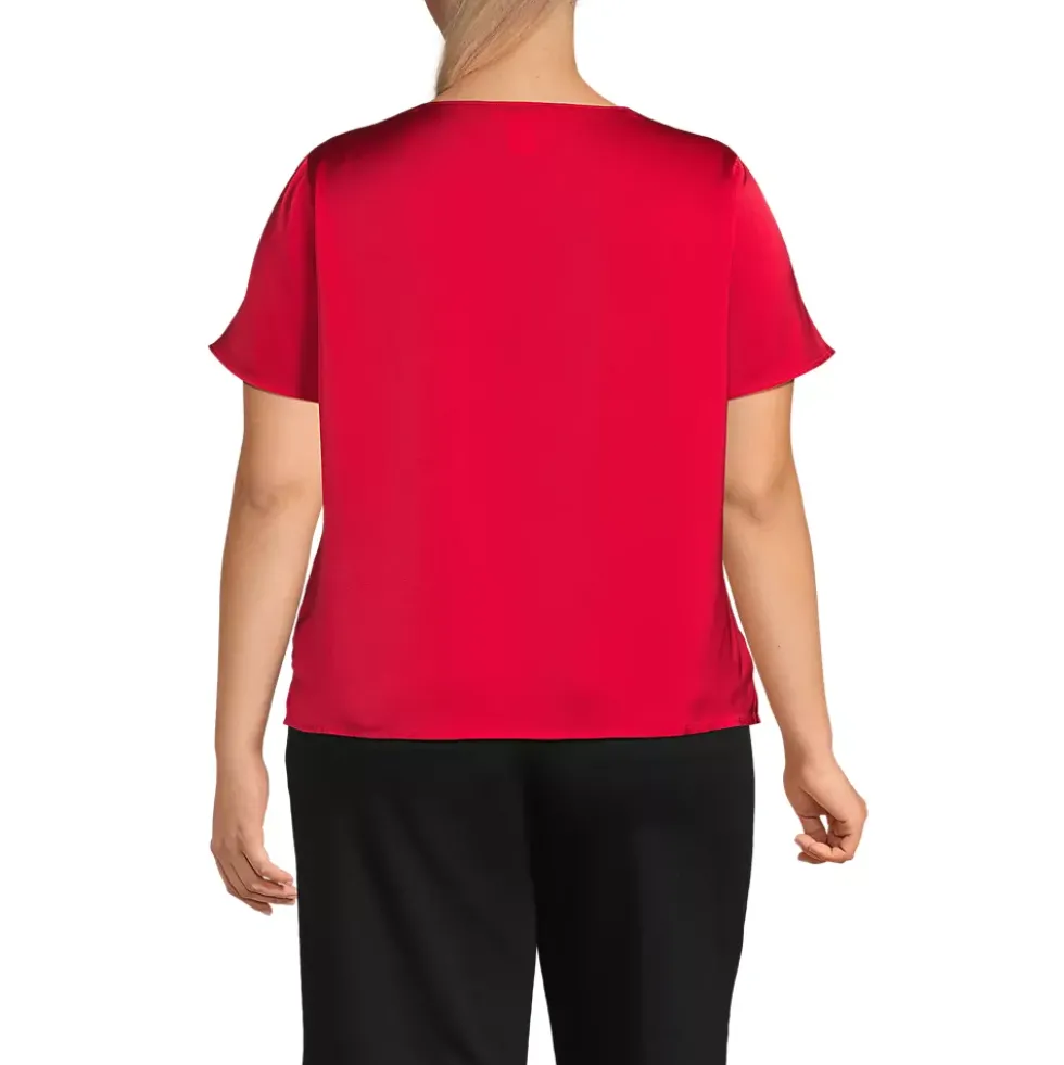 Women's Charmeuse Short Sleeve Cowl Neck Top