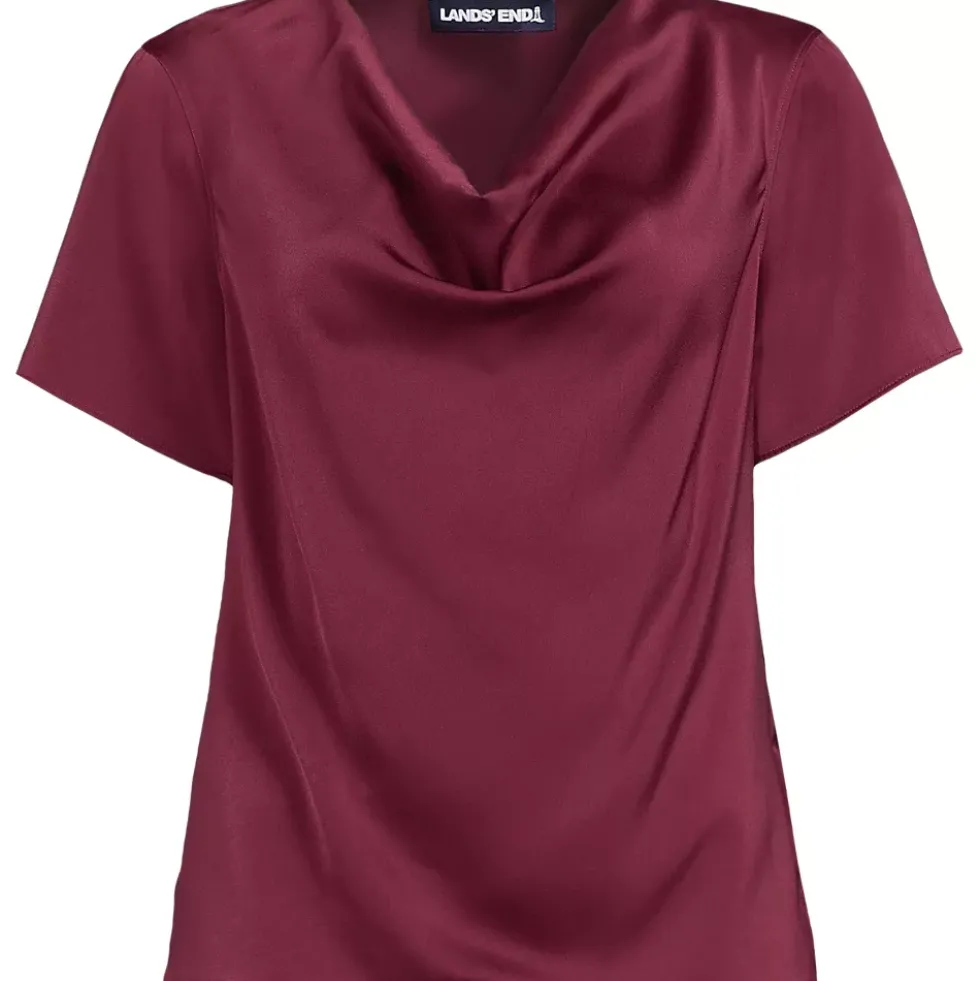 Women's Charmeuse Short Sleeve Cowl Neck Top