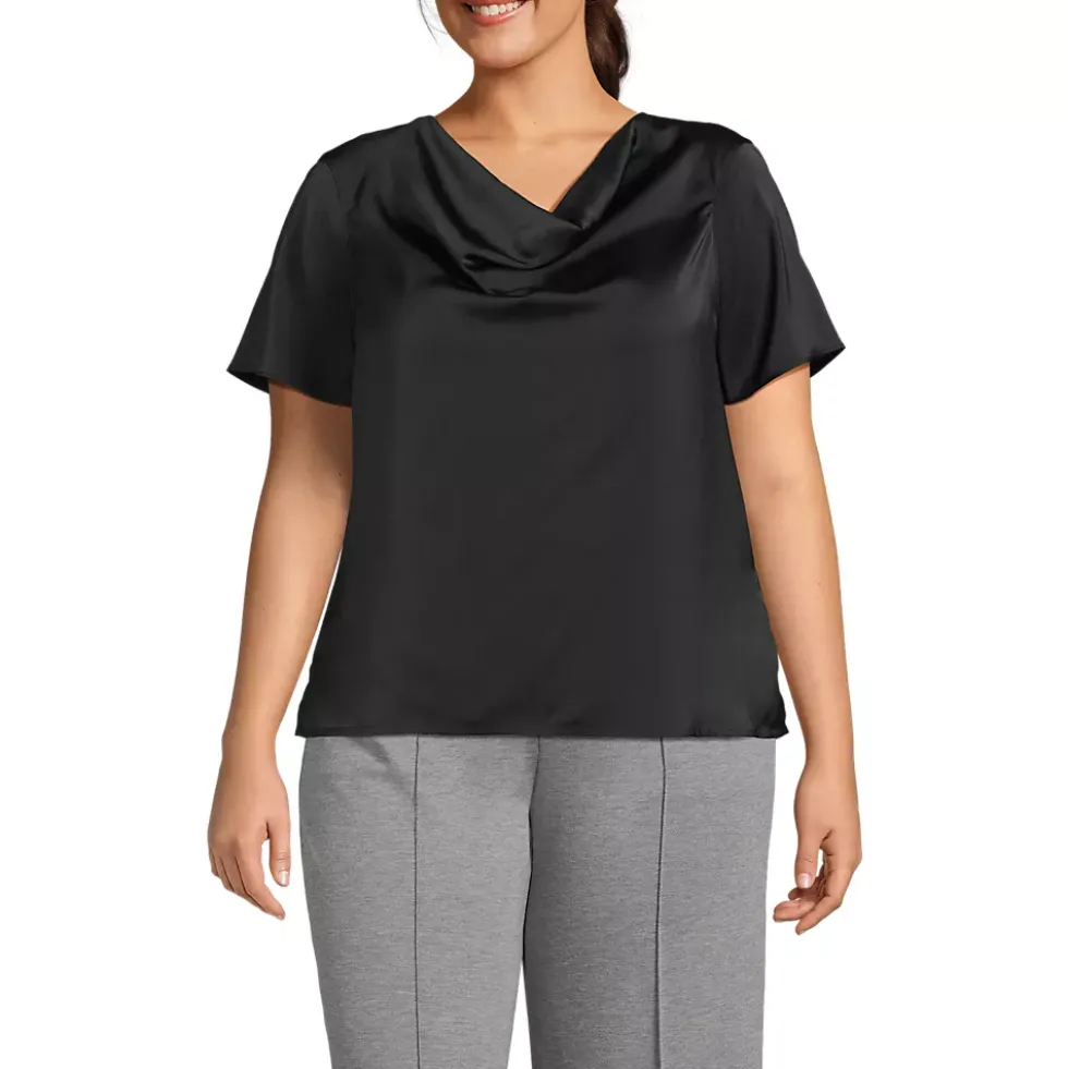 Women's Charmeuse Short Sleeve Cowl Neck Top