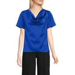 Women's Charmeuse Short Sleeve Cowl Neck Top
