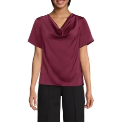 Women's Charmeuse Short Sleeve Cowl Neck Top