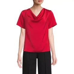Women's Charmeuse Short Sleeve Cowl Neck Top