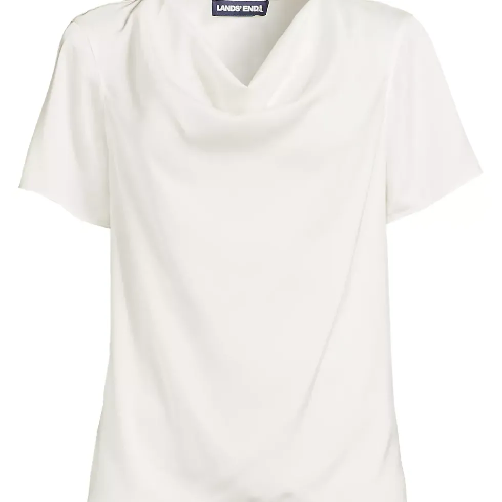 Women's Charmeuse Short Sleeve Cowl Neck Top