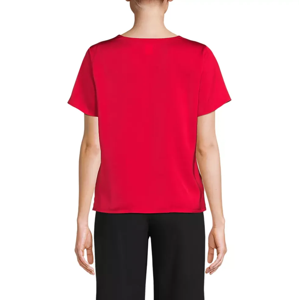 Women's Charmeuse Short Sleeve Cowl Neck Top