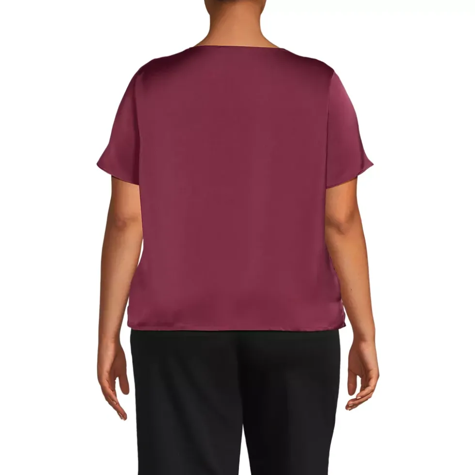 Women's Charmeuse Short Sleeve Cowl Neck Top