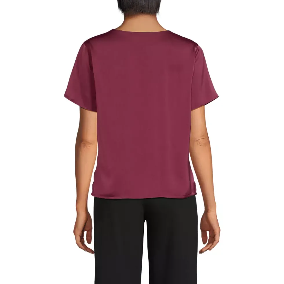 Women's Charmeuse Short Sleeve Cowl Neck Top