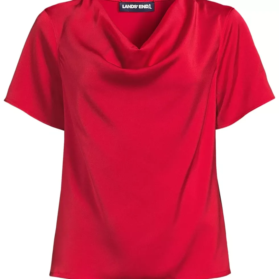 Women's Charmeuse Short Sleeve Cowl Neck Top