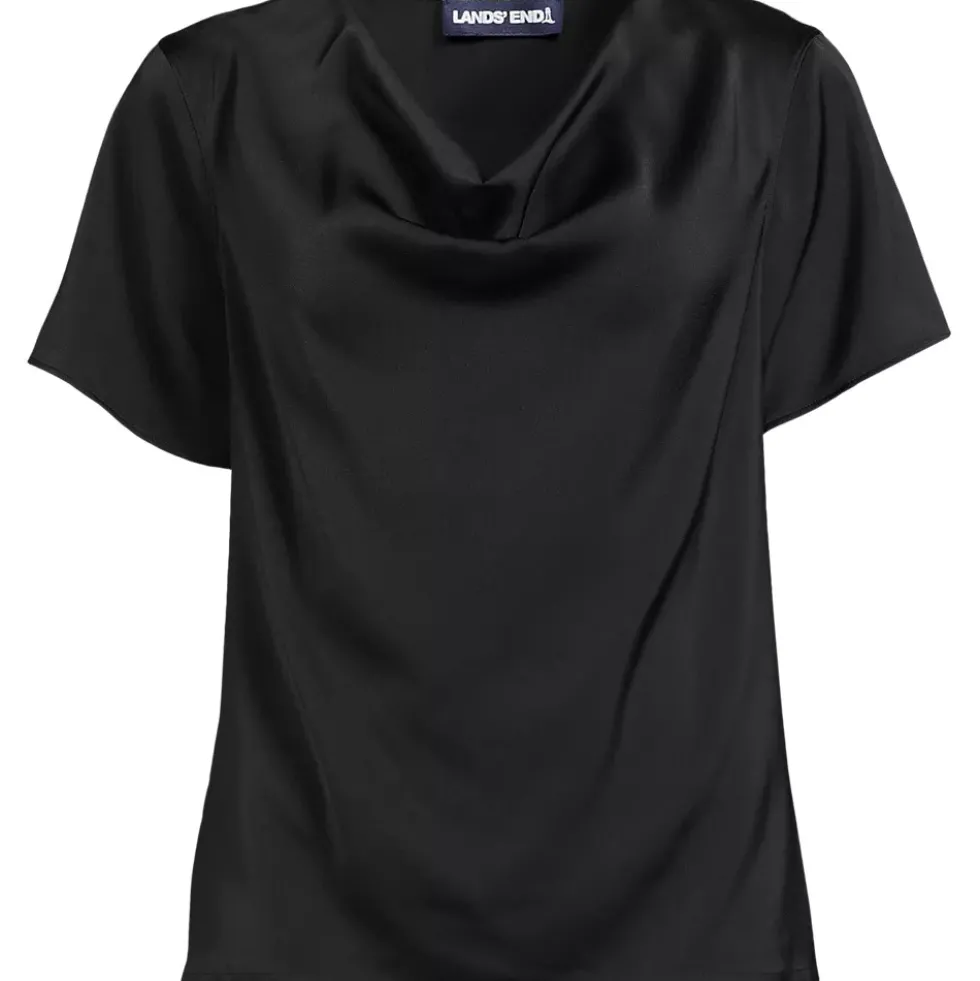 Women's Charmeuse Short Sleeve Cowl Neck Top