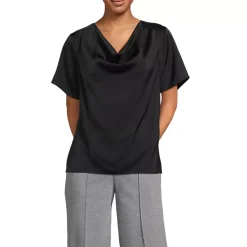 Women's Charmeuse Short Sleeve Cowl Neck Top