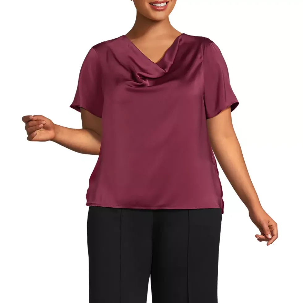 Women's Charmeuse Short Sleeve Cowl Neck Top