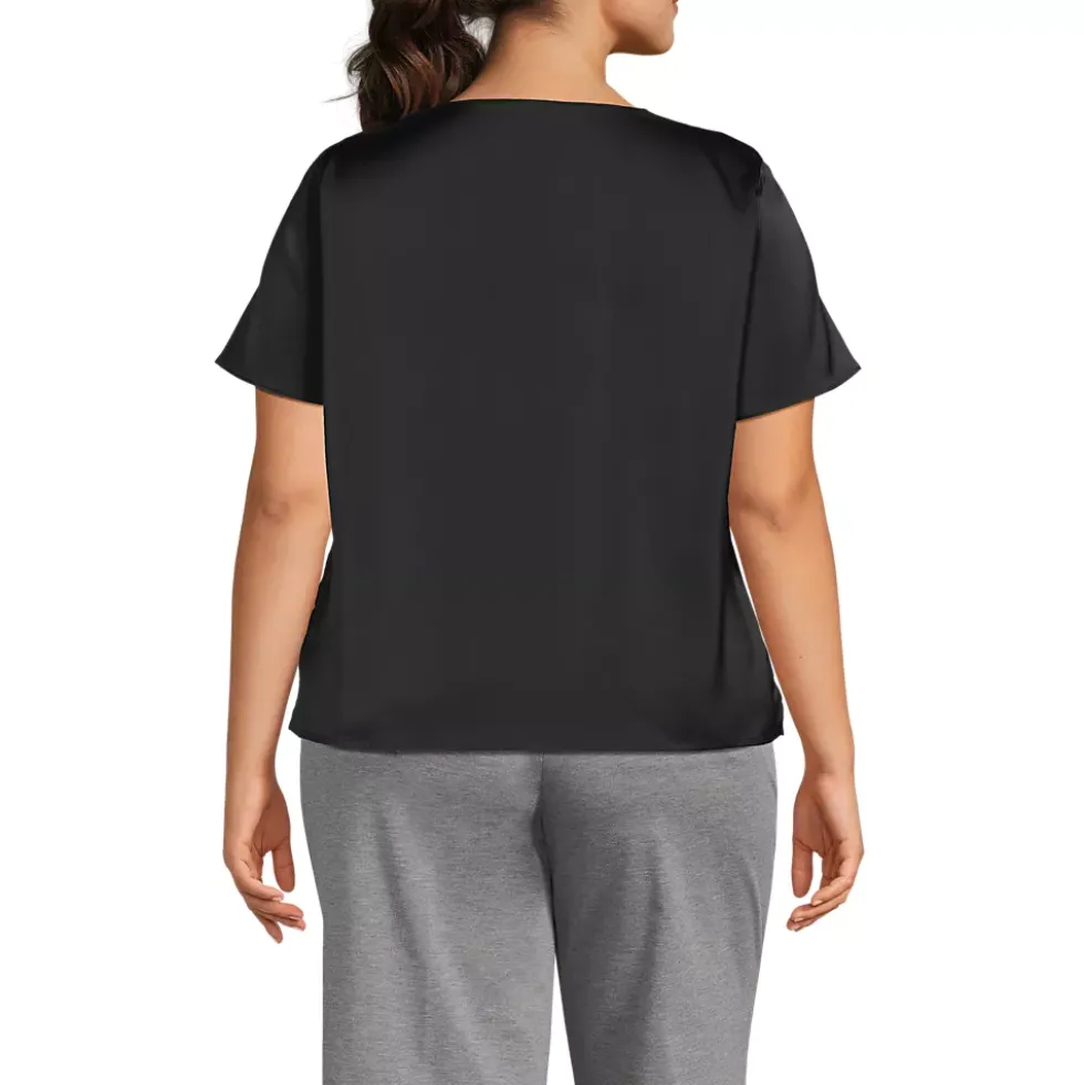 Women's Charmeuse Short Sleeve Cowl Neck Top