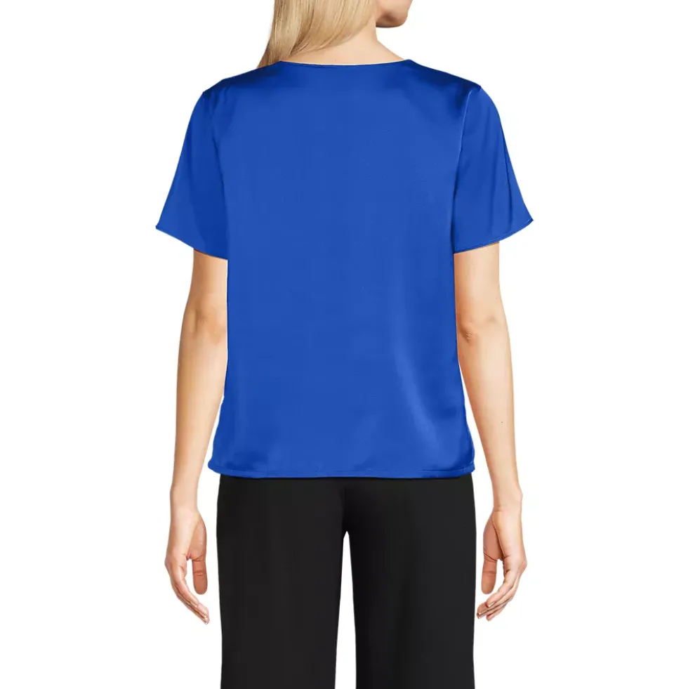 Women's Charmeuse Short Sleeve Cowl Neck Top