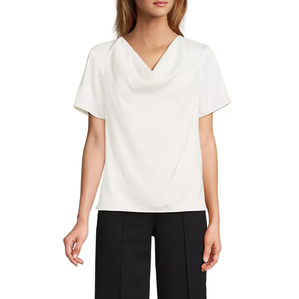 Women's Charmeuse Short Sleeve Cowl Neck Top